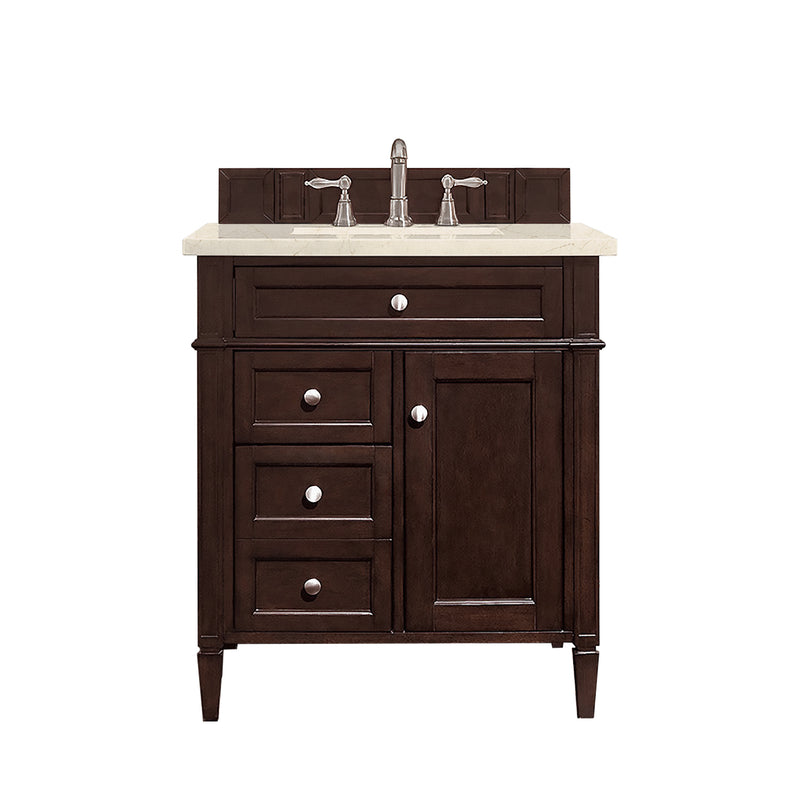 James Martin Brittany 30" Single Vanity Burnished Mahogany with 3 cm Eternal Marfil Quartz Top 650-V30-BNM-3EMR