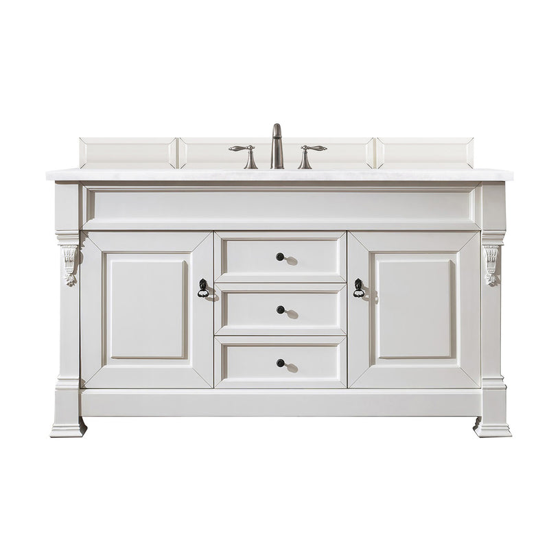 James Martin Brookfield 60" Bright White Single Vanity with 3 cm Arctic Fall Solid Surface Top 147-V60S-BW-3AF