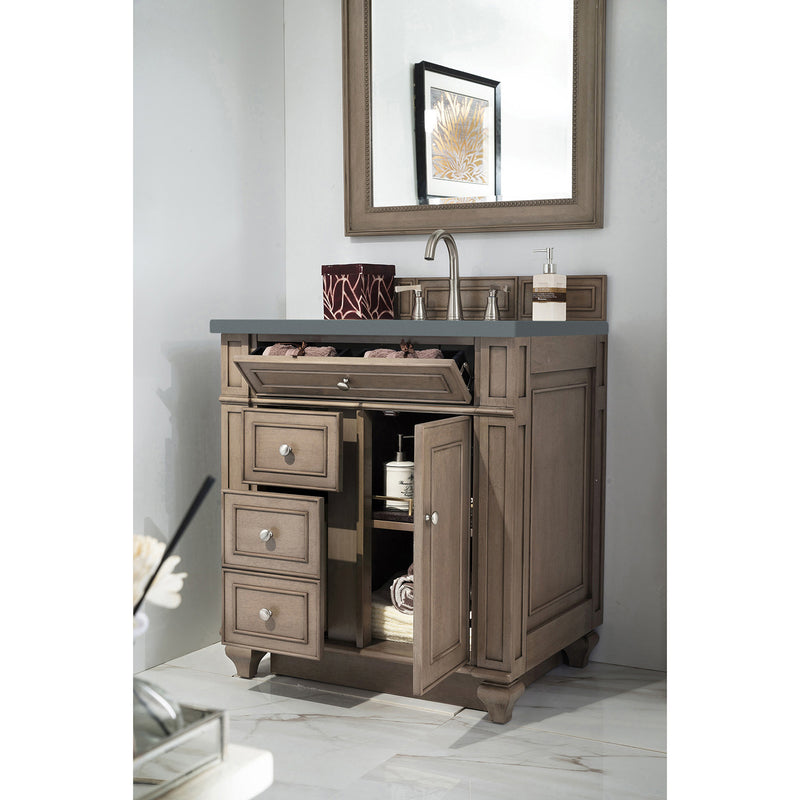 James Martin Bristol 30" Single Vanity Whitewashed Walnut with 3 cm Cala Blue Quartz Top 157-V30-WW-3CBL