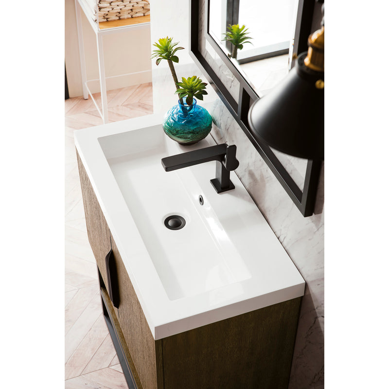 James Martin Columbia 31.5" Single Vanity Cabinet Latte Oak Matte Black with White Glossy Resin Countertop 388-V31.5-LTO-MBK-WG