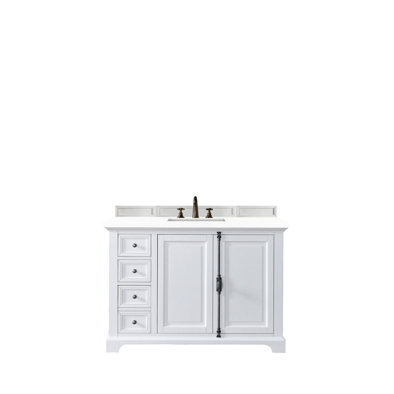 James Martin Providence 48" Single Vanity Cabinet Bright White with 3 cm Classic White Quartz Top 238-105-V48-BW-3CLW