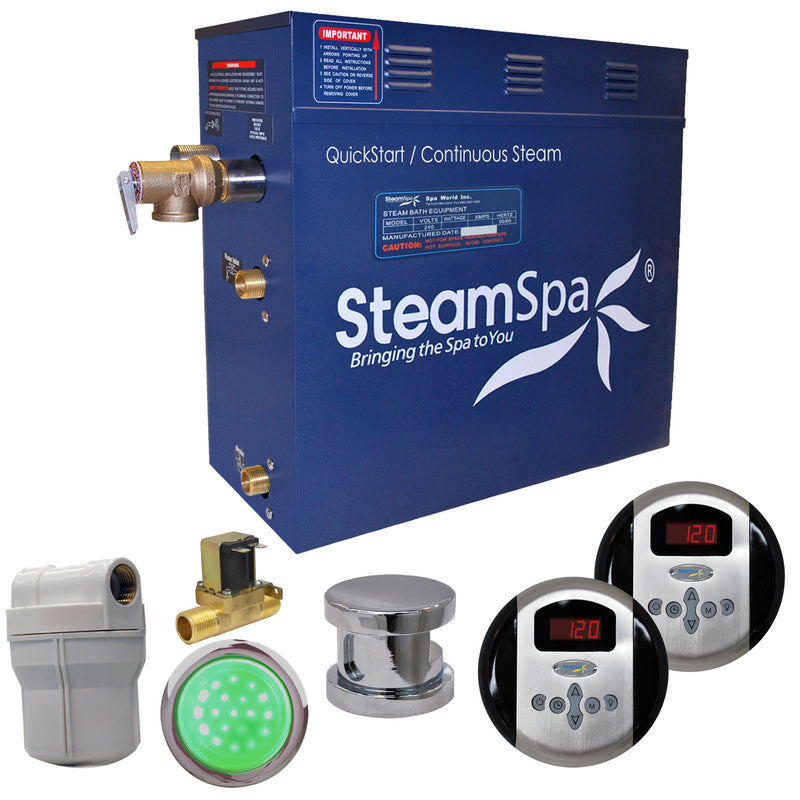 SteamSpa Royal 9 KW QuickStart Acu-Steam Bath Generator Package with Built-in Auto Drain in Polished Chrome