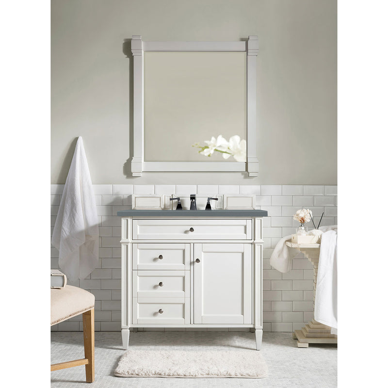 James Martin Brittany 36" Bright White Single Vanity with 3 cm Cala Blue Quartz Top 650-V36-BW-3CBL