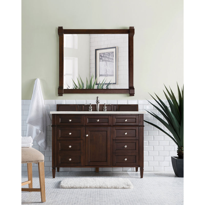 James Martin Brittany 48" Burnished Mahogany Single Vanity with 3 cm Eternal Serena Quartz Top 650-V48-BNM-3ESR