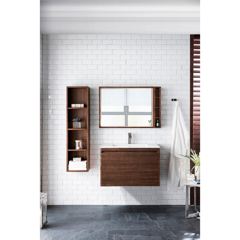 James Martin Milan 31.5" Single Vanity Cabinet Mid Century Walnut with Glossy White Composite Top 801V31.5WLTGW
