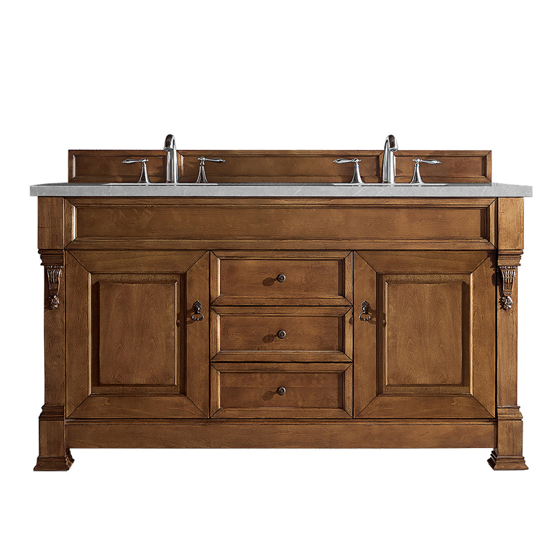 James Martin Brookfield 60" Country Oak Double Vanity with 3 cm Eternal Serena Quartz Top 147-114-5671-3ESR