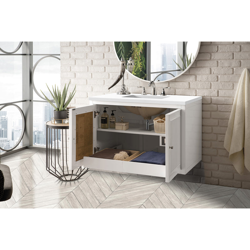 James Martin Athens 36" Single Vanity Cabinet Glossy White with 3 cm Classic White Quartz Top E645-V36-GW-3CLW