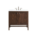 James Martin Addison 36" Single Vanity Cabinet with Doors Mid Century Acacia with 3 cm Arctic Fall Solid Surface Countertop E445-V36-MCA-3AF