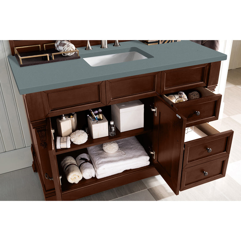 James Martin Brookfield 48" Warm Cherry Single Vanity with 3 cm Cala Blue Quartz Top 147-114-5286-3CBL